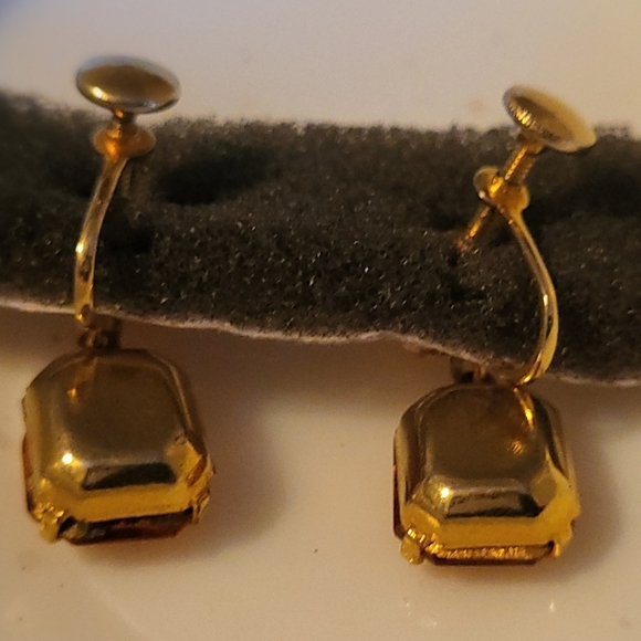 Vintage 50s Rich Amber Screw-back Drop Costume Jewelry Earrings - Picture 7 of 12